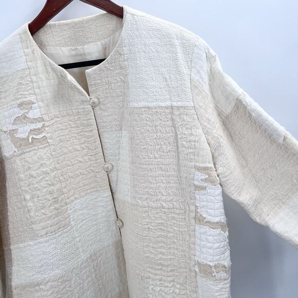 Vintage Custom OOAK Cream Quilted Patchwork Blazer Jacket Womens XL - Picture 5 of 9